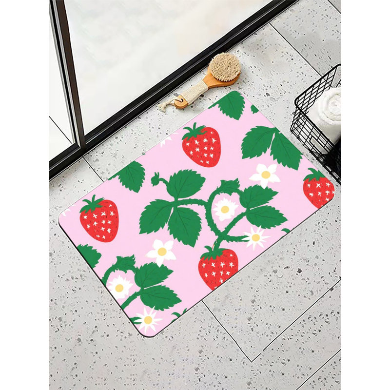 August Grove® Playful Strawberry & Daisy Pink Bath Mat, 16 X 24